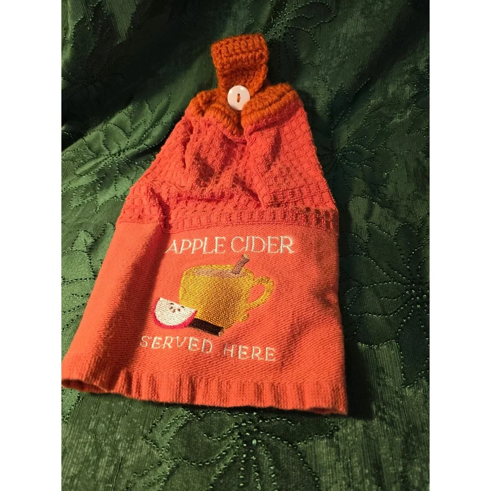 Kitchen towel apple cider served here orange crochet hanger with‎ Button/0450